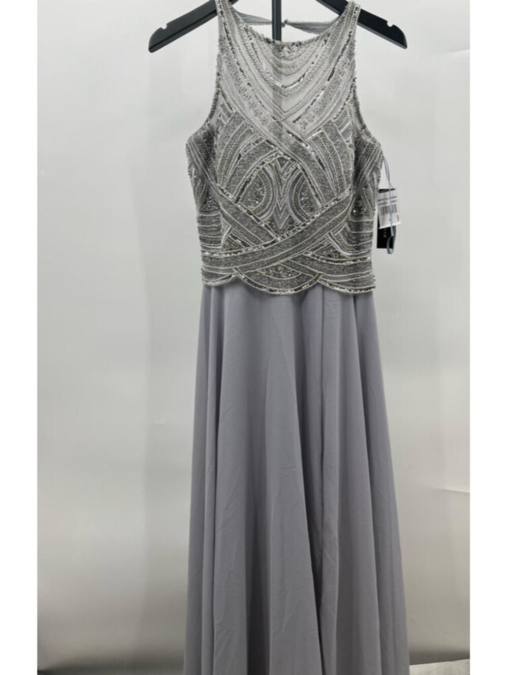 Betsy & Adam Women's Long Metallic Beaded Top, Grey/Gunmetal 8